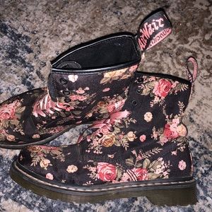 Floral Dr. Martens with pink silk laces